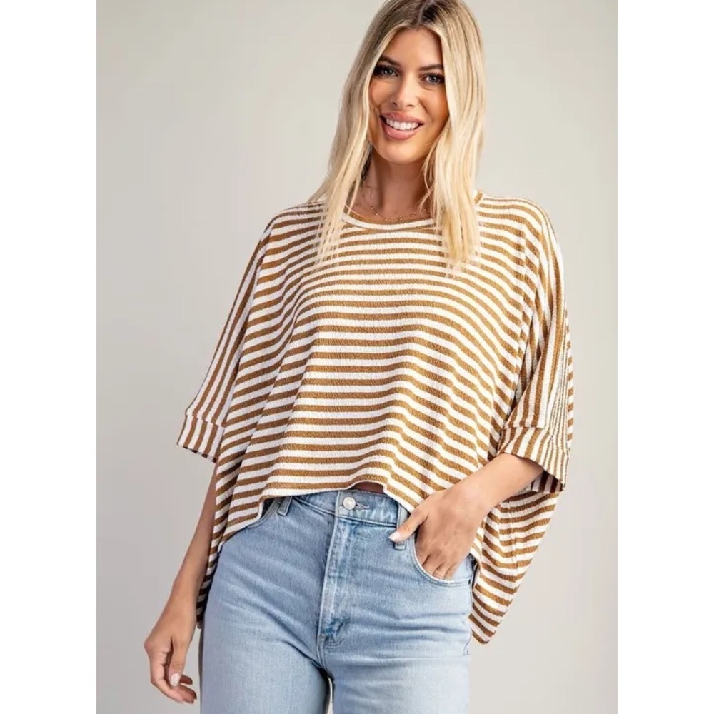 Glam oversized boxy striped top brown white